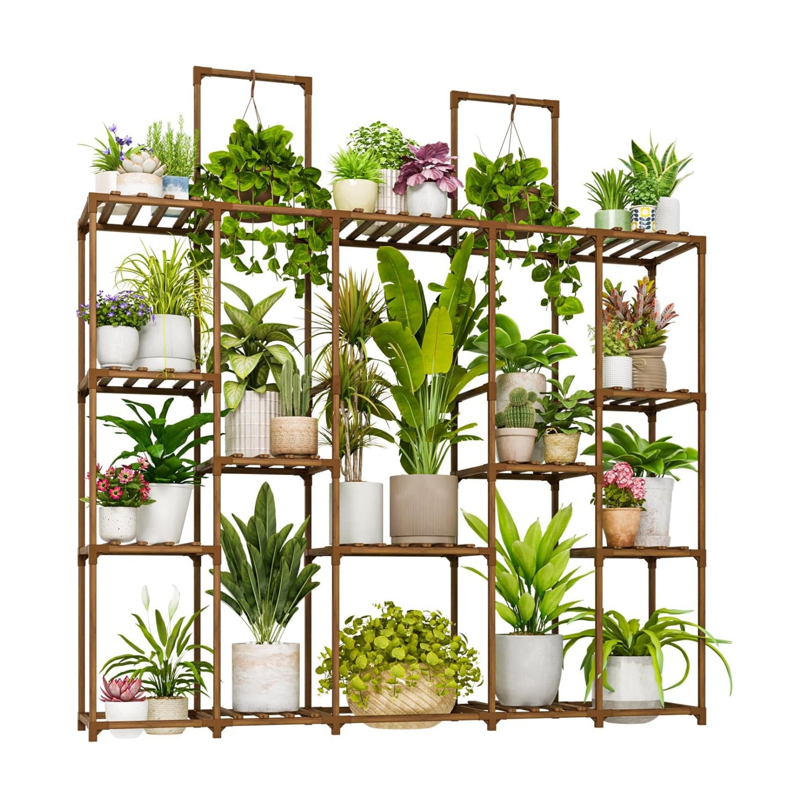 Bamworld Large Plant Shelf Plant Stand Indoor 62.2" Tall Outdoor Plant Holder Wood for Multiple Plants Hanging Plant