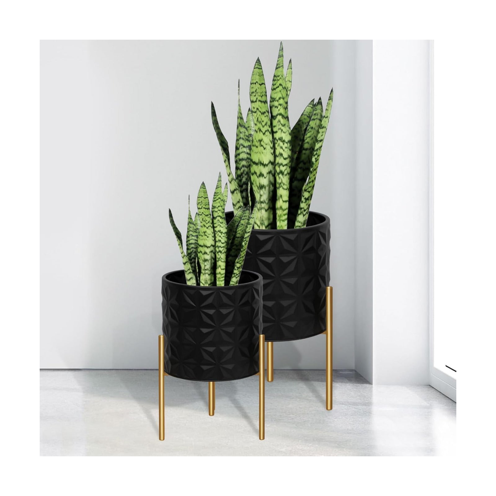 ARNIS Modern Planter Pots, Set of 2 Large Planters with Stand, Decorative Planters, Metal Pots with Drainage Holes for