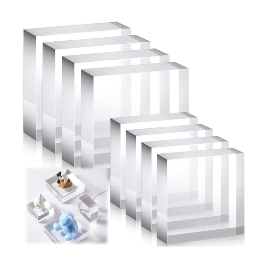 Acrylic Square Display Block Polished Cube Jewelry Stand Solid / 3 x 3 x 1 / Clear / Set of 8