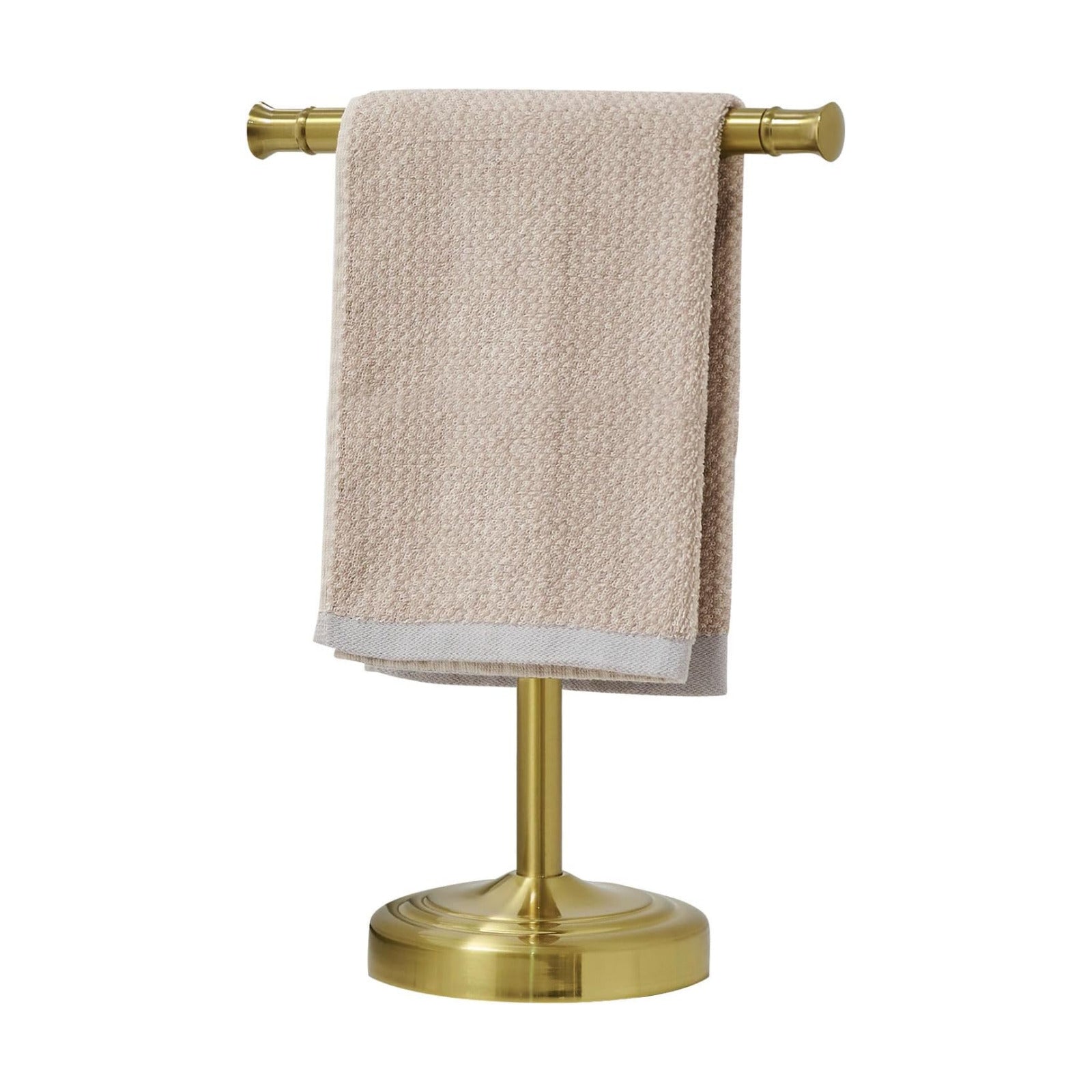 RUMOSE Brushed Gold Hand Towel Holder Stand Countertop Towel Rack | 13 Inch Bathroom Kitchen Vanity T-Shape Towel Stand