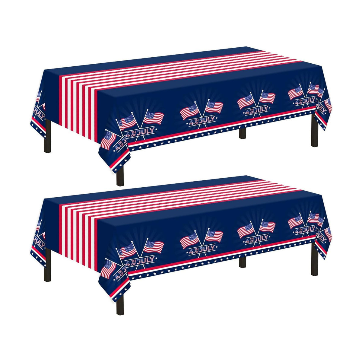 Childom 2 Pack Patriotic Tablecloth,Patriotic Decorations 54" x 108" Disposable American Flag Tablecloth,Plastic Table Cover for Veterans Day Decorations,Fourth of July,Camping,Picnic,Party Supplies