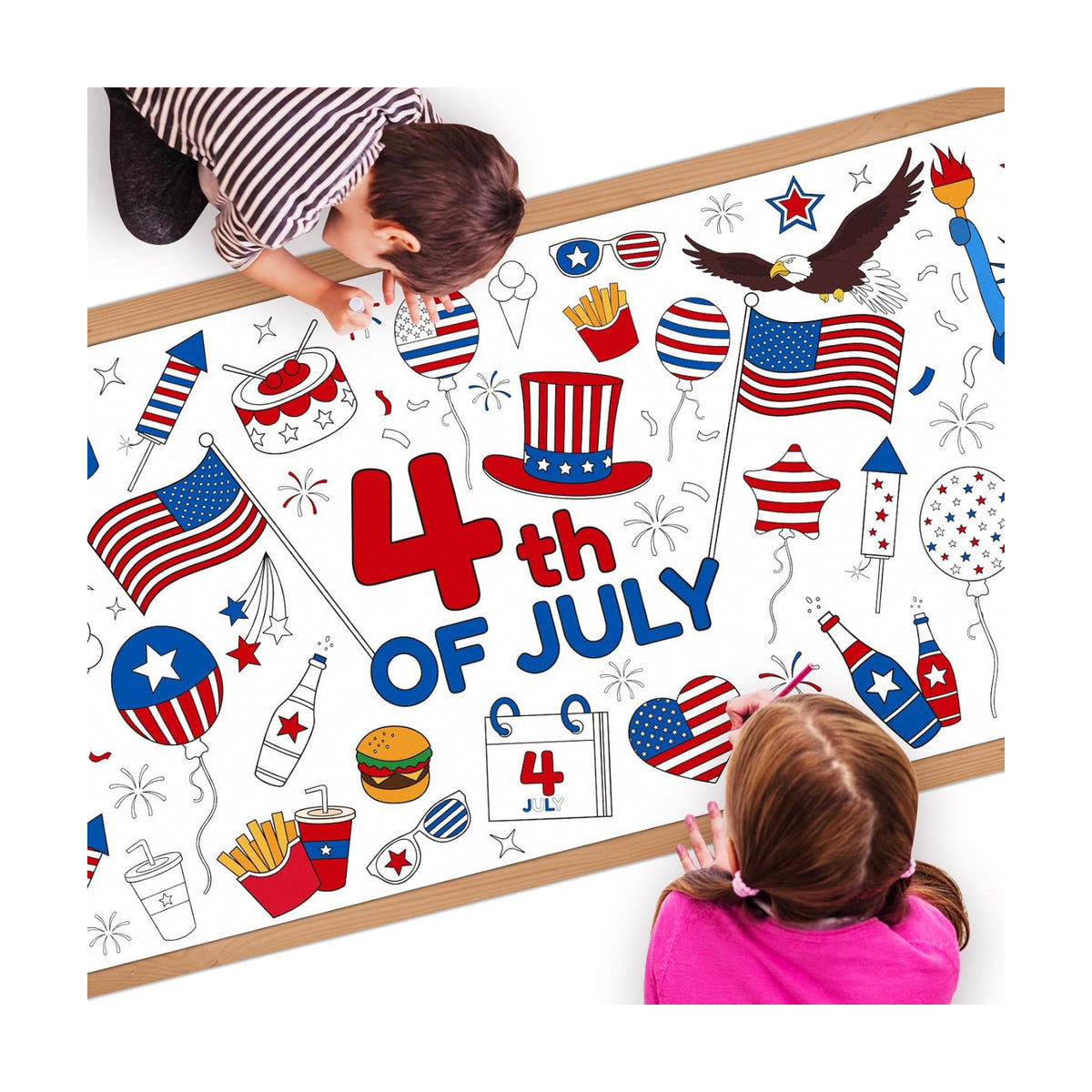 Childom 1 Pack Fourth of July Coloring Tablecloth for Kids,4th of July Crafts for Kids 30"x72" Giant Coloring Poster Table Cloth,Large Paper Poster Crafts Party Activities,4th of July Paper Tablecloth