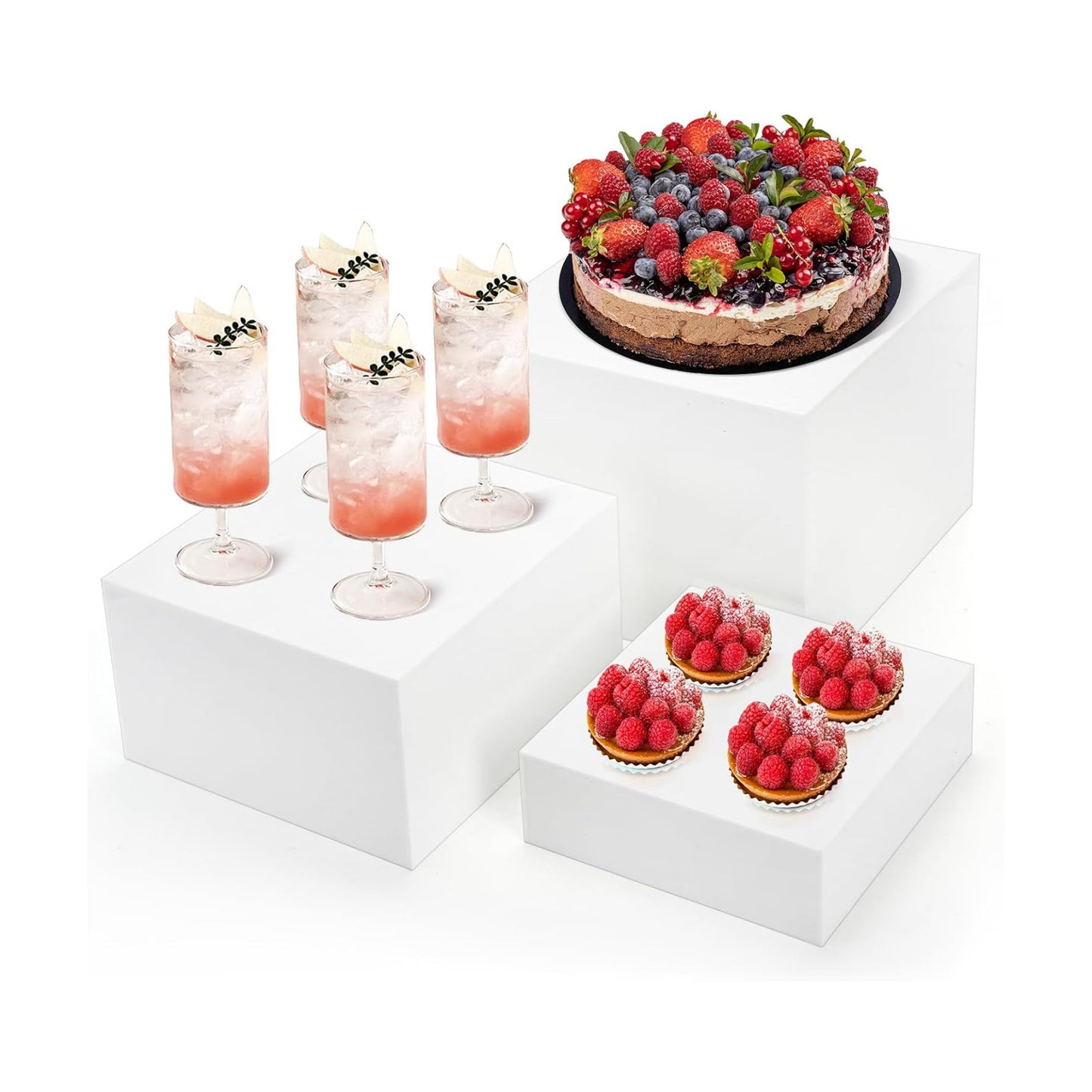 6/7/ Small Glossy Buffet Riser Food Display Stand / White / 8 Inch / Set of 3