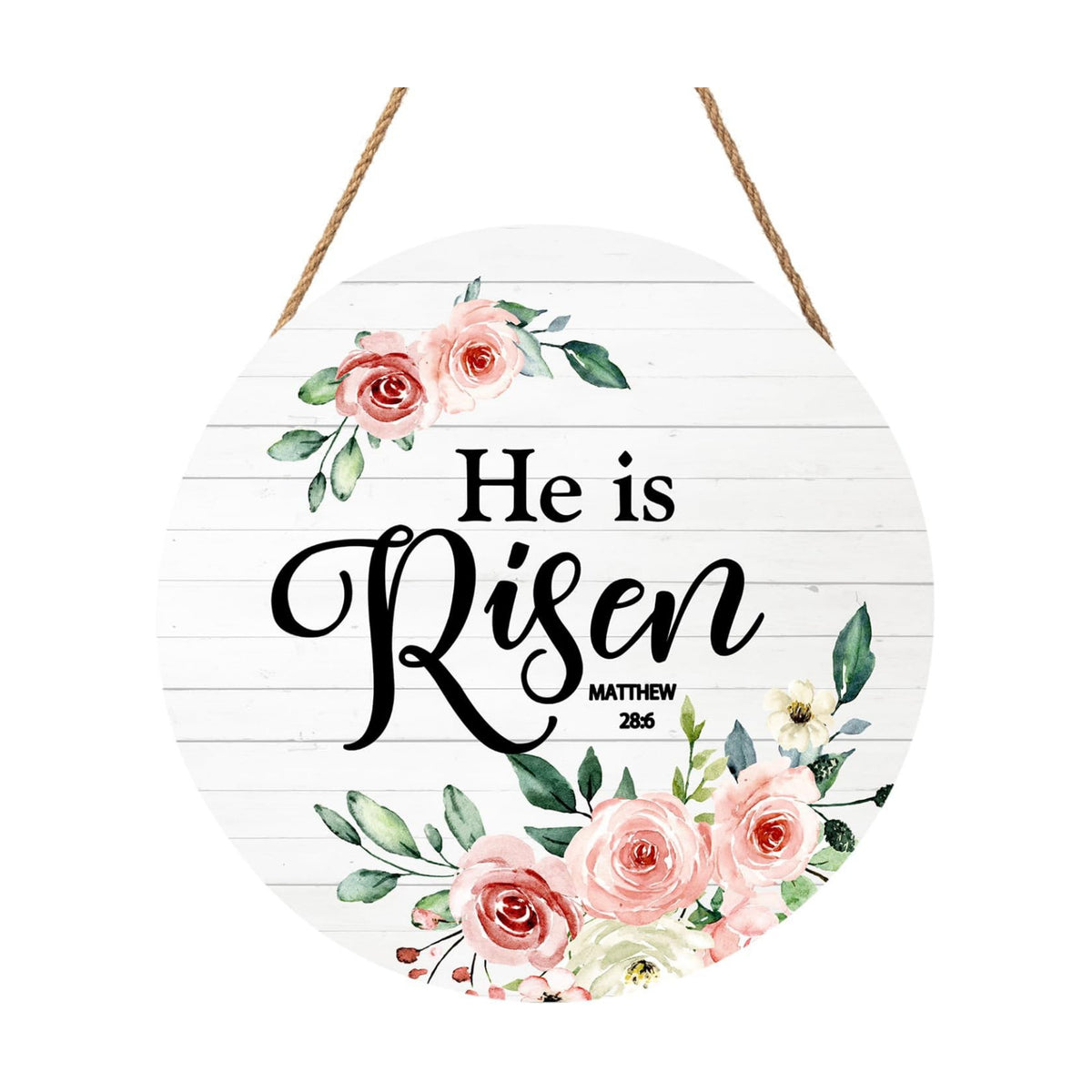 Harooni Easter Sign He is Risen Wooden Hanging Plates 12"x12" Religious Door Hanger Sign