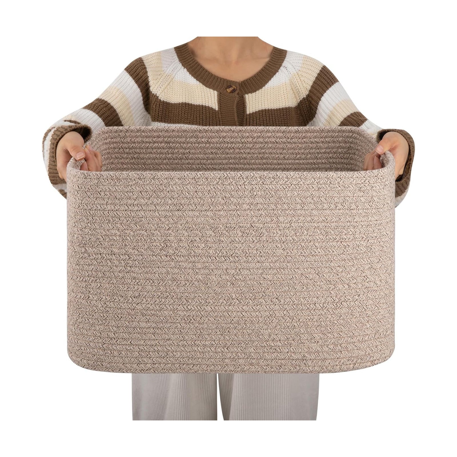 Rectangle Woven Nursery Blanket Basket / Brown Variegated / 18 x 14 x 12
