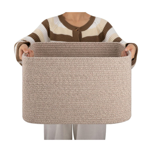 Rectangle Woven Nursery Blanket Basket / Brown Variegated / 18 x 14 x 12