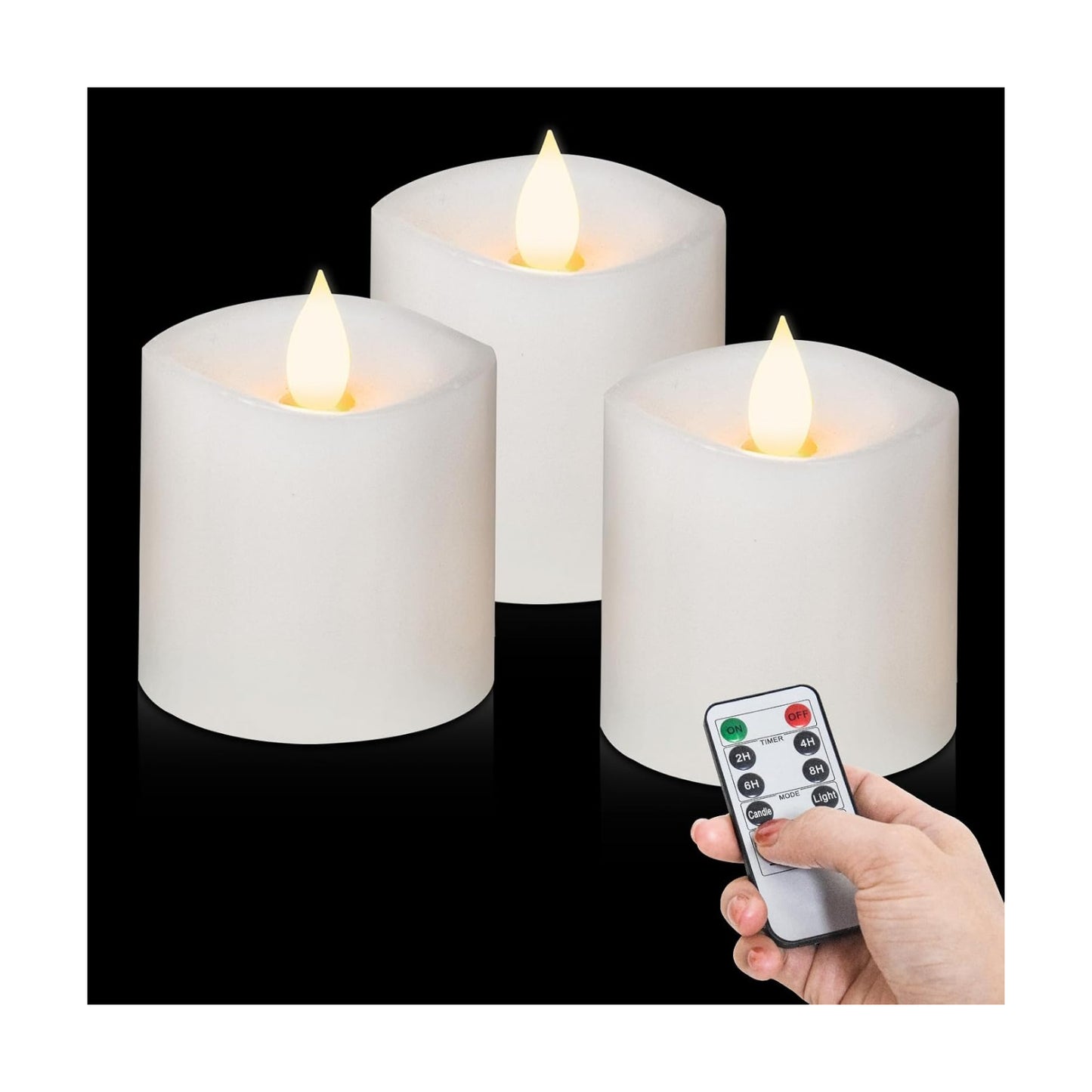 3x3 Flameless Candles Set of 3, LED Battery Candles Flickering, 3 inch Flameless Candles with Remote,Battery Powered