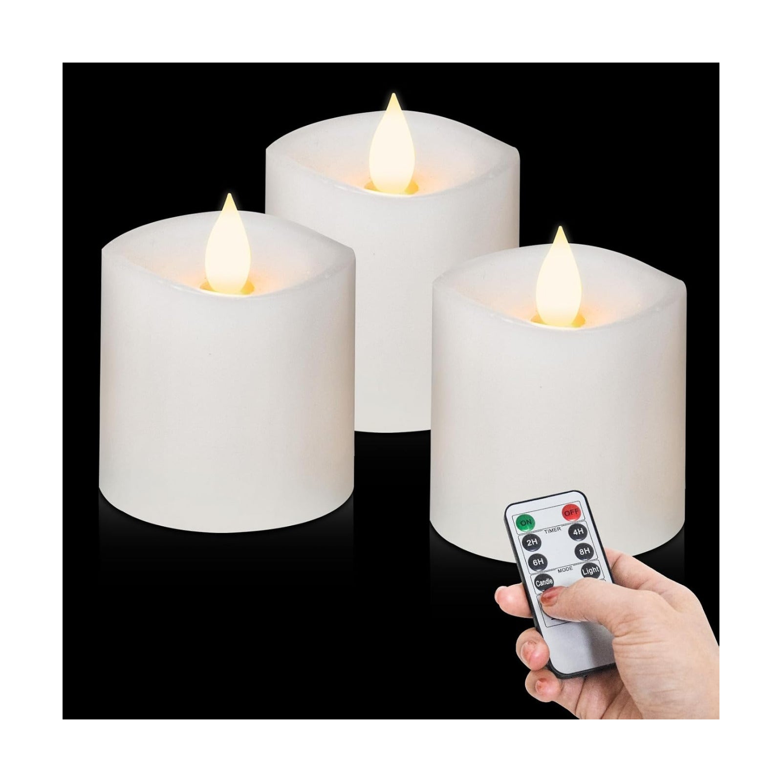 3x3 Flameless Candles Set of 3, LED Battery Candles Flickering, 3 inch Flameless Candles with Remote,Battery Powered