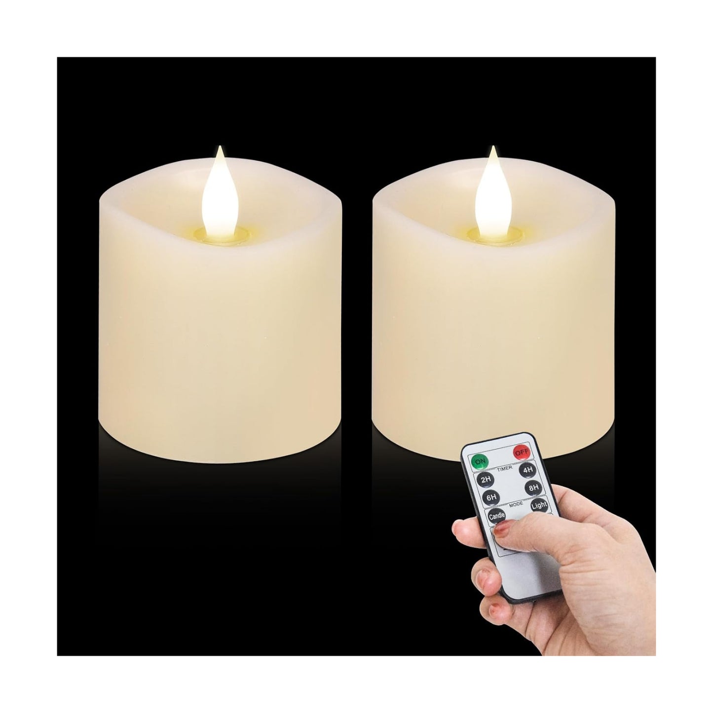3x3 Flameless Candles Battery Operated with Remote Timer, Last 600 Hours Battery Candles Flickering, Ivory Real Wax