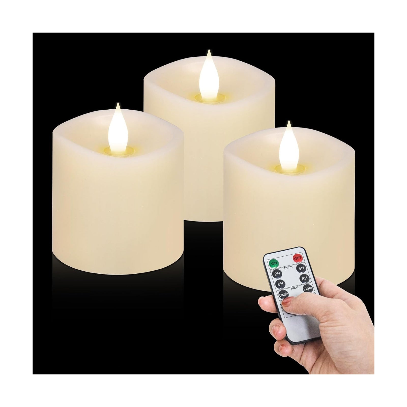 3x3 Flickering Flameless Candles Set of 3, Real Wax LED Battery Candles Flickering, 3 inch Flameless Candles with