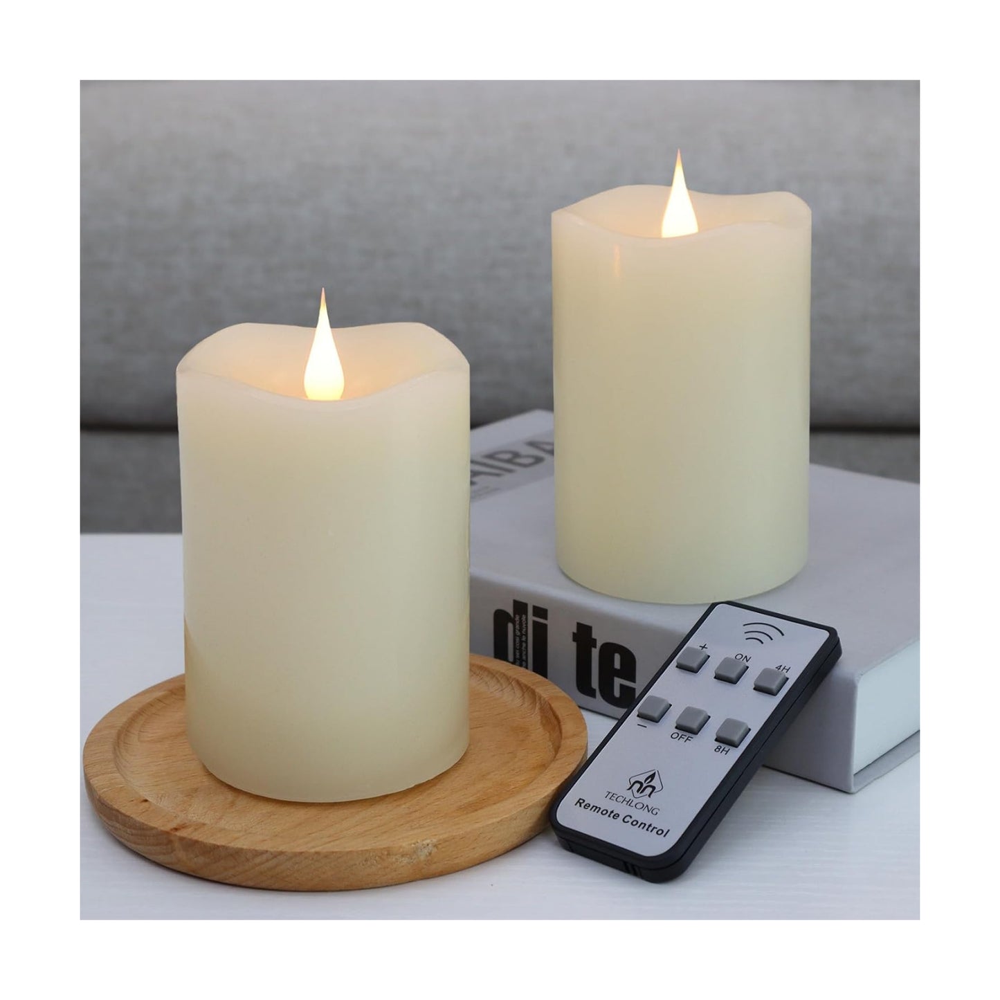 Flameless Candles Battery Operated with Remote Timer, 3D Moving Flame Flickering, Last 600+ Hours Battery Candles, 3" x