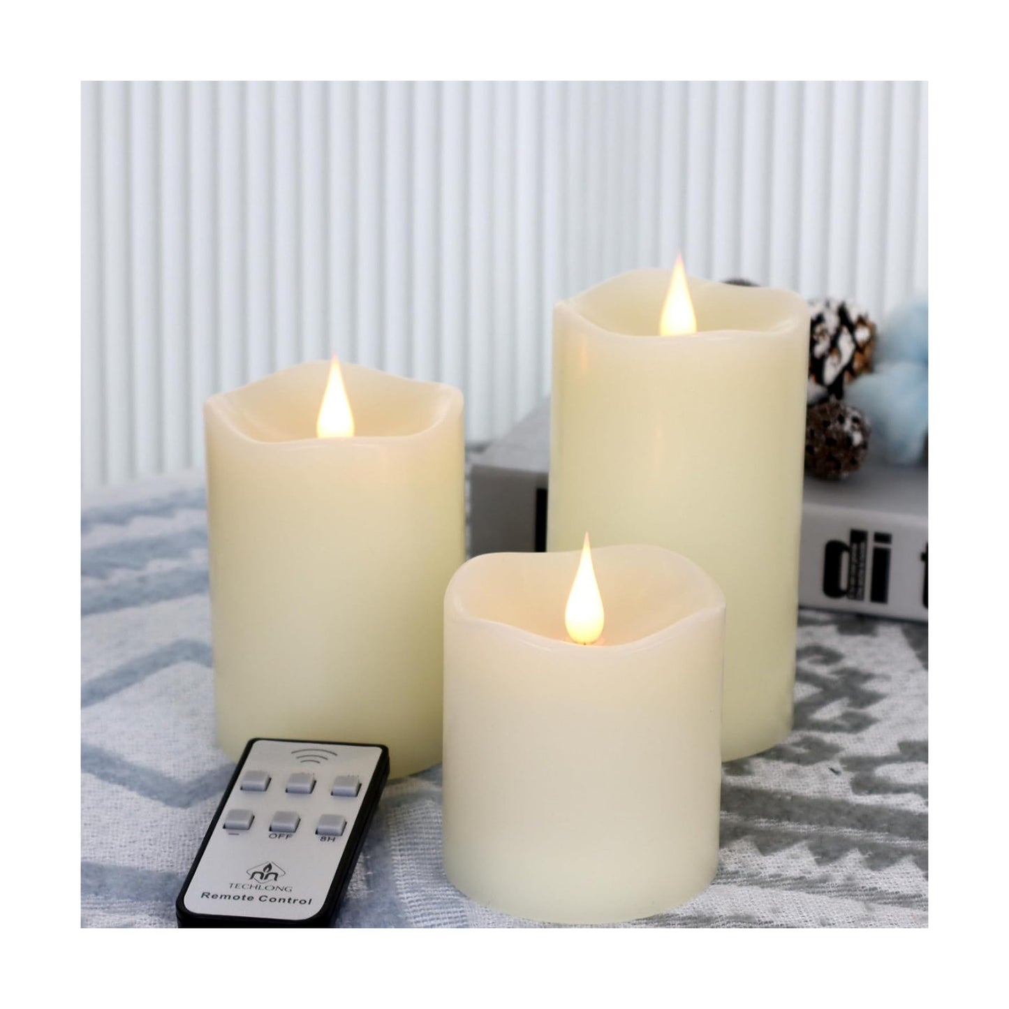 Flameless Candles Battery Operated with Remote Timer, 3D Moving Flame Flickering, Last 600+ Hours Battery Candles, Set
