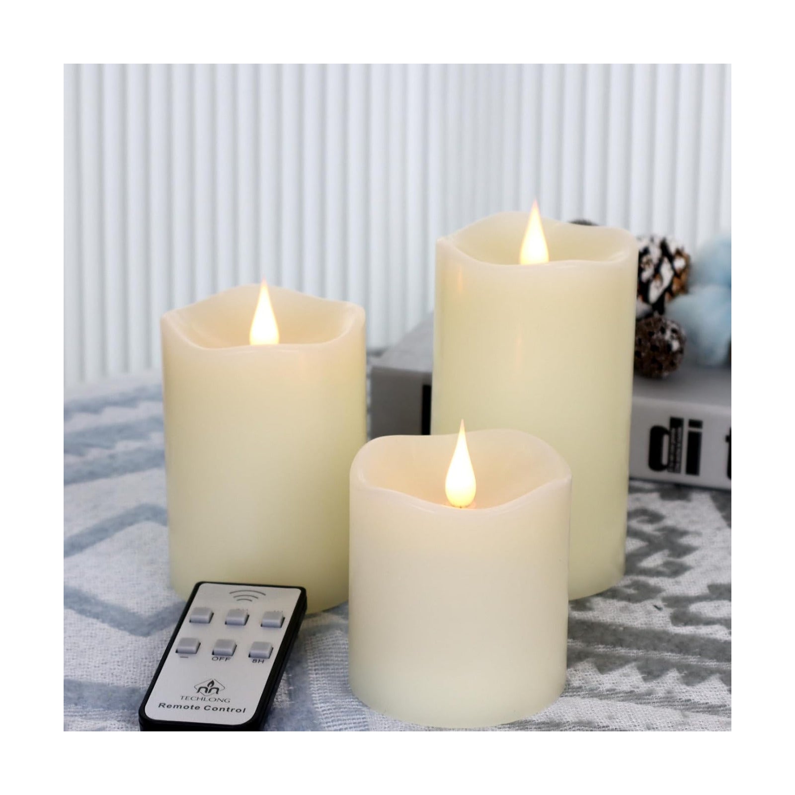 Flameless Candles Battery Operated with Remote Timer, 3D Moving Flame Flickering, Last 600+ Hours Battery Candles, Set