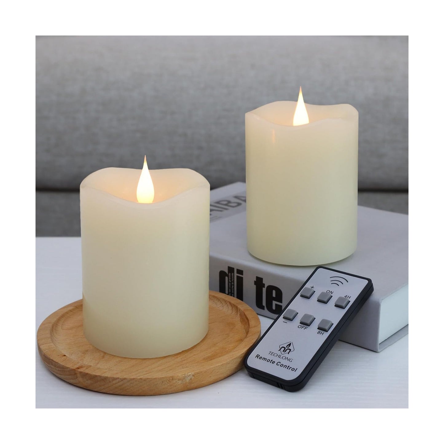 Flameless Candles Battery Operated with Remote Timer, 3D Moving Flame Flickering, Last 600+ Hours Battery Candles, 3" x