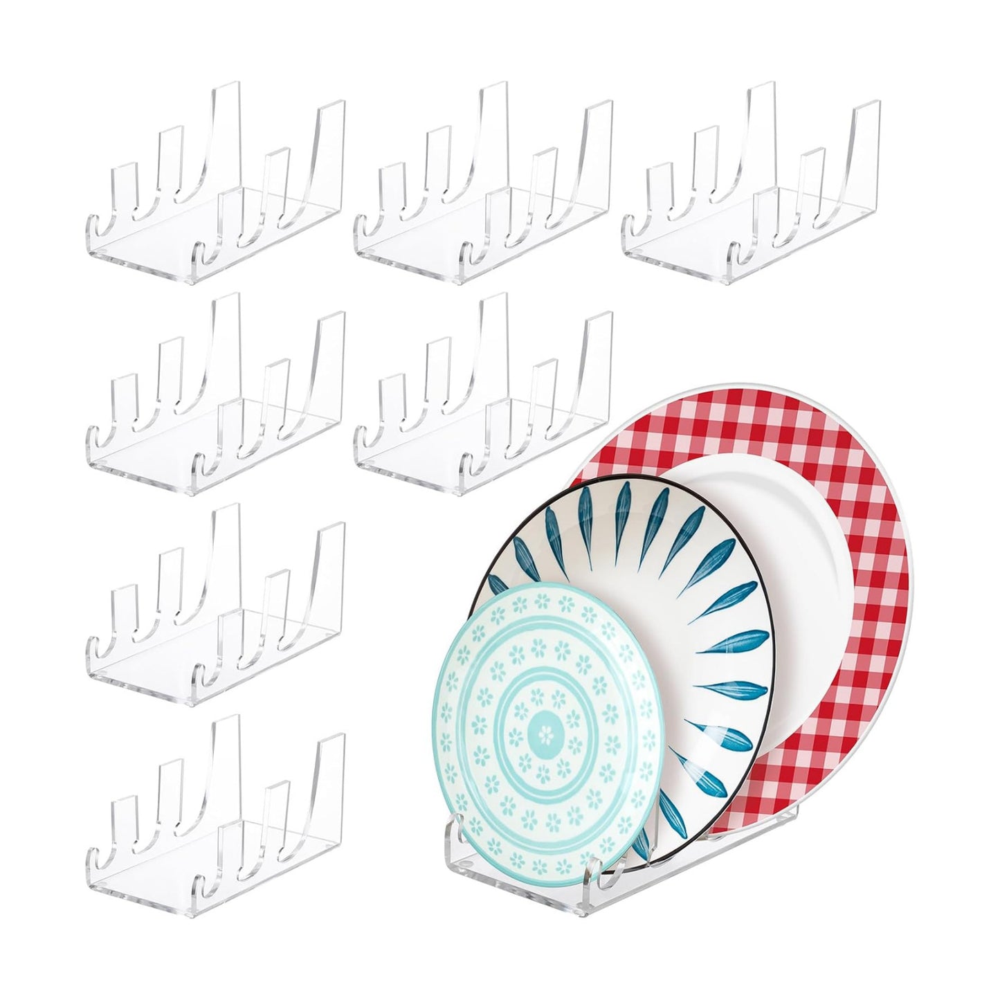 8 Pcs 3 Tier Plate Dinnerware Display Stand Acrylic Plate Stands for Clear China Platters Holders Racks for Display