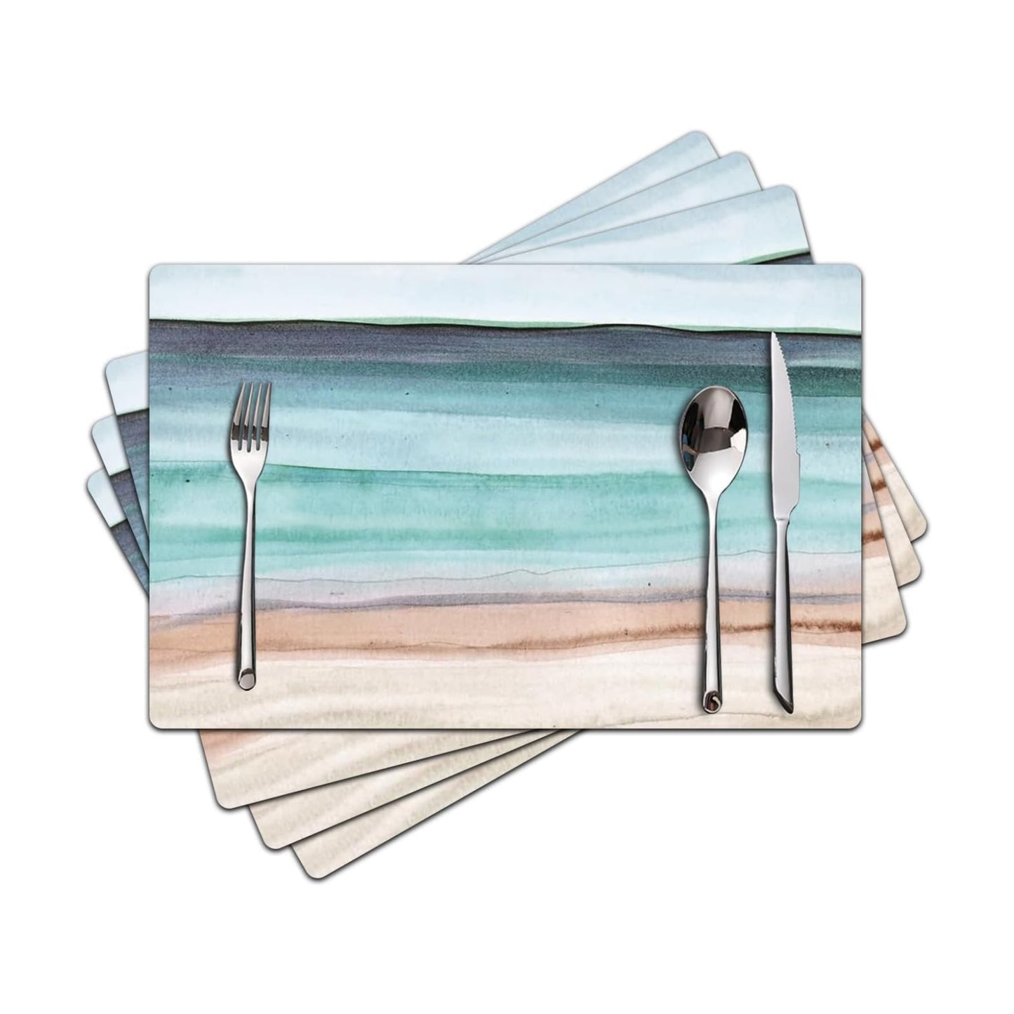 Coastal Placemats Set of 4 - Coastlin Faux Leather Anti Heat Placemats for Dinner Table, Non-Slip Waterproof Oil-Proof