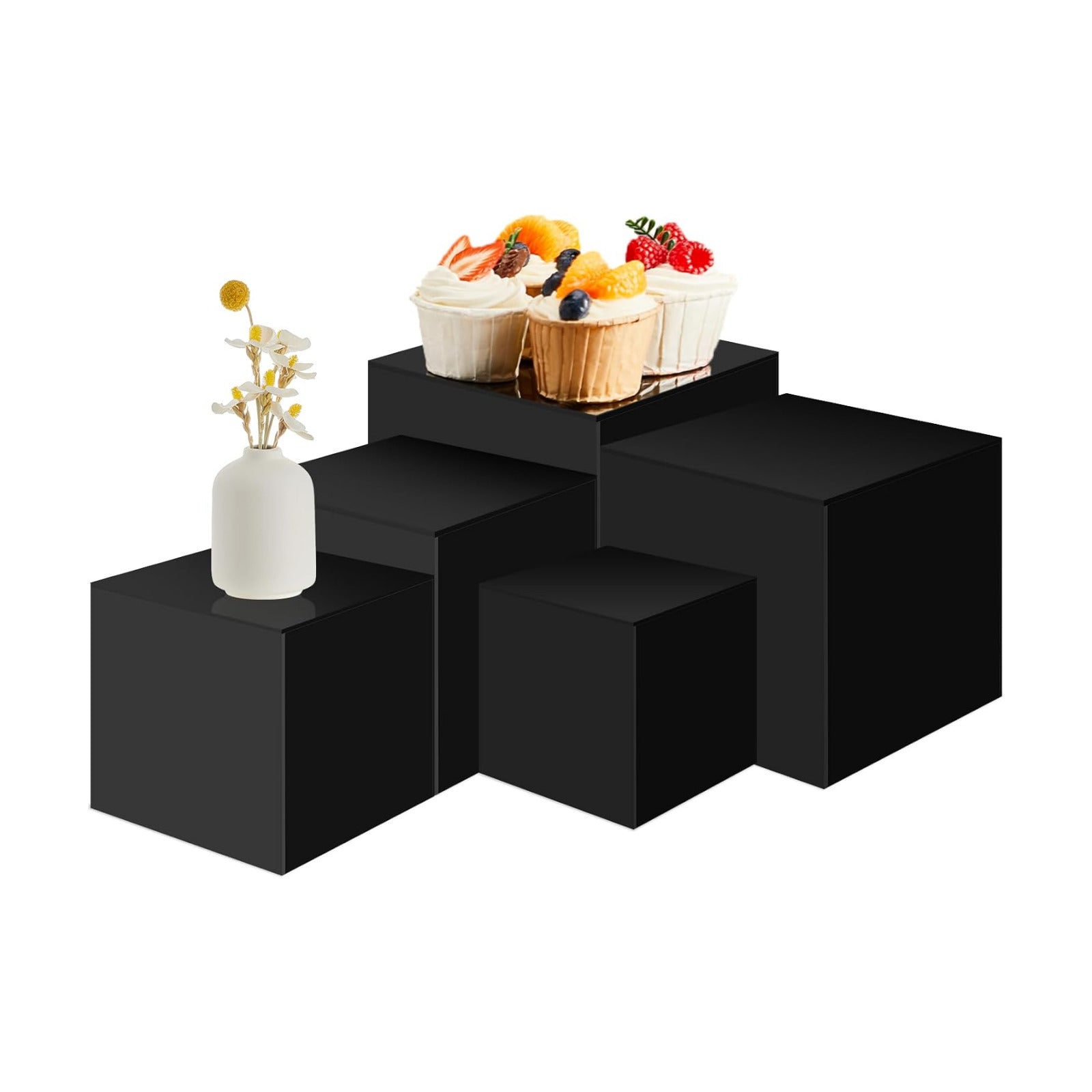 Hollow Bottoms Acrylic Boxes for Display Dessert Table / Black / Small,3,4,5,6,7 Inch / Set of 5