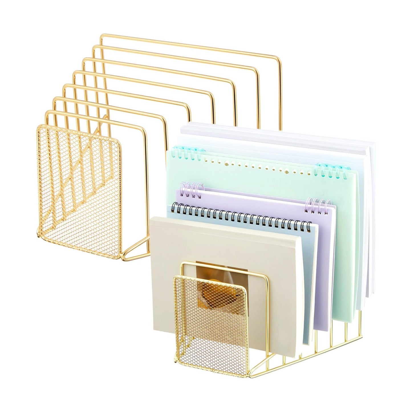 2 Pcs 7 Section Wire File Organizer for Desk, Metal Mesh Incline File Holder, Letter & Magazine Folder Rack, Desktop