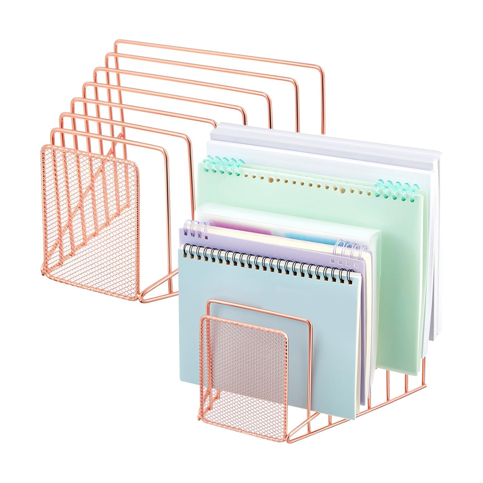 2 Pcs 7 Section Wire File Organizer for Desk, Metal Mesh Incline File Holder, Letter & Magazine Folder Rack, Desktop