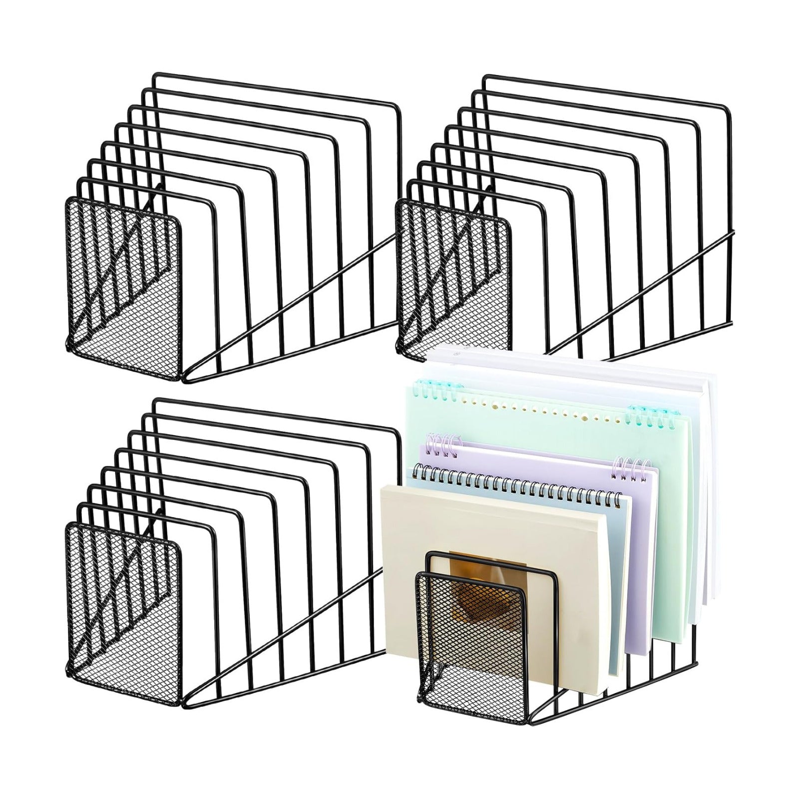 4 Pcs 7 Section Wire File Organizer for Desk, Metal Mesh Incline File Holder, Letter & Magazine Folder Rack, Desktop