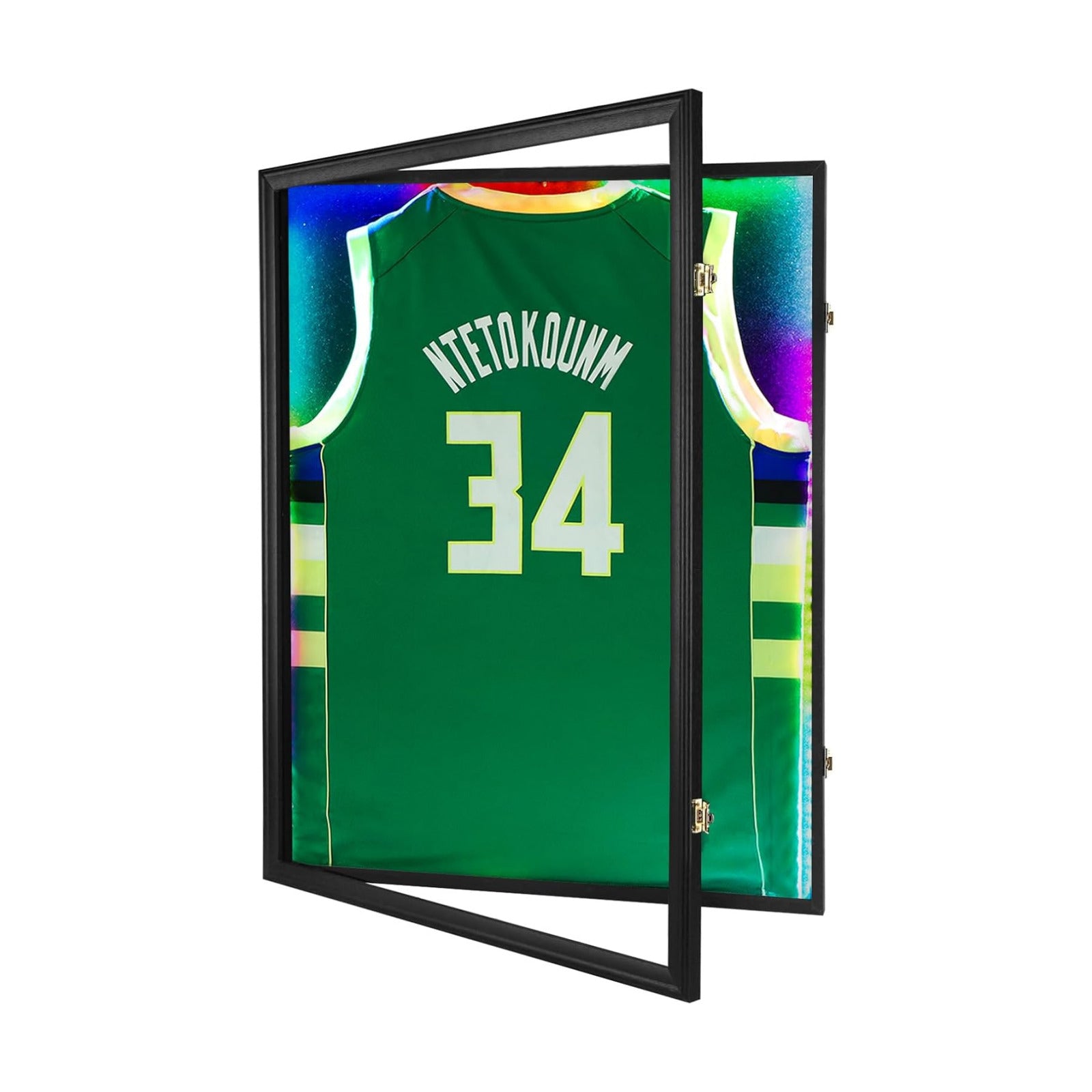 IHEIPYE LED Jersey Frame Display Case - Shadow Box with LED Light - Black Lock, UV Resistant Acrylic Wall Mount Display