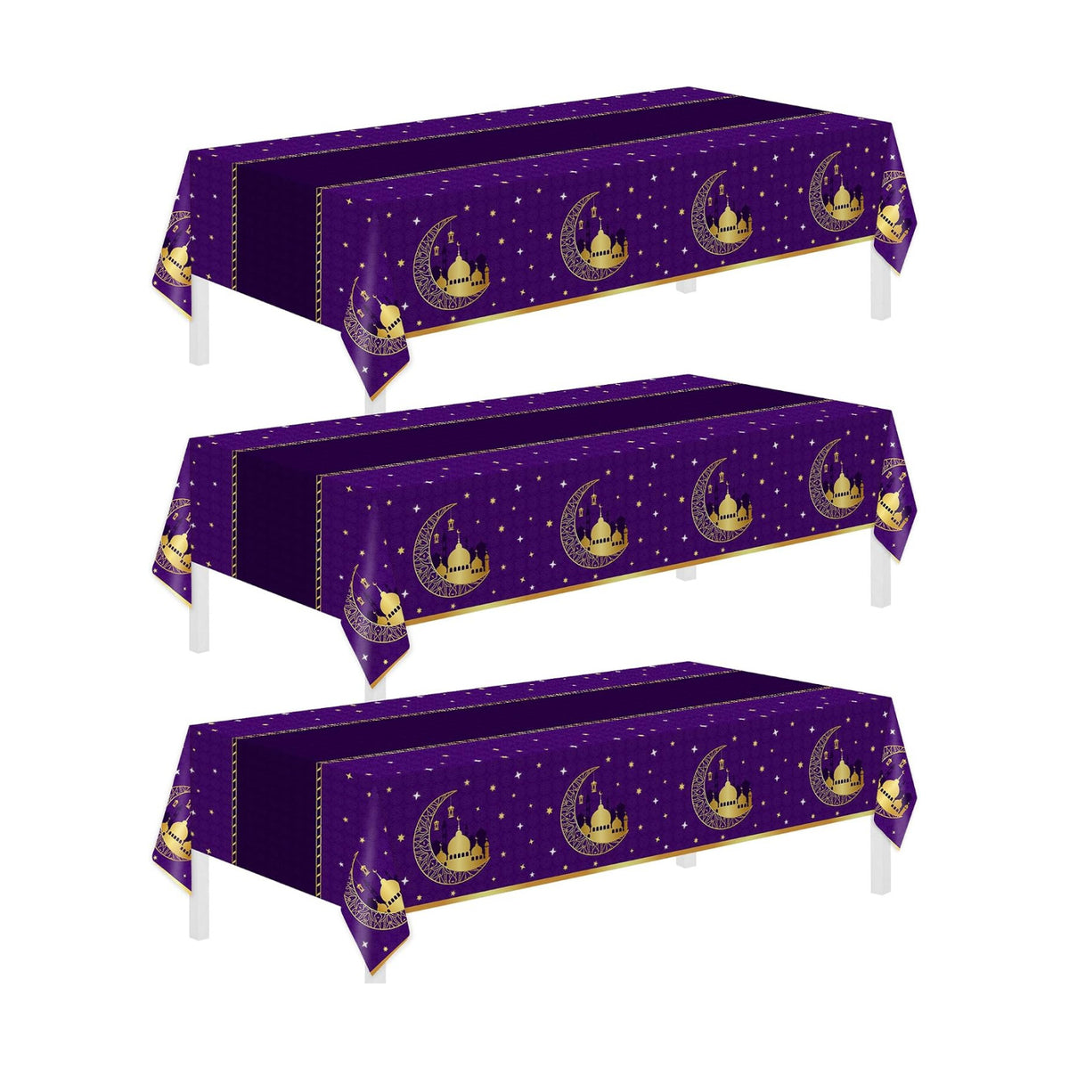 Childom 3 Pack Ramadan Table Cloth,Ramadan Decorations for Home,54" x 108" Eid Mubarak Decorations,Eid Ramadan Tablecloth Rectangular,Purple Plastic Table Cloth Disposable Table Cover for Party Favors