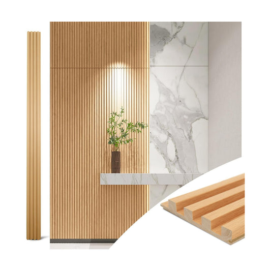 Slat Wood Wall Paneling for Interior and Ceiling Decoration / 108 x 5.7 / Oak / Set of 4
