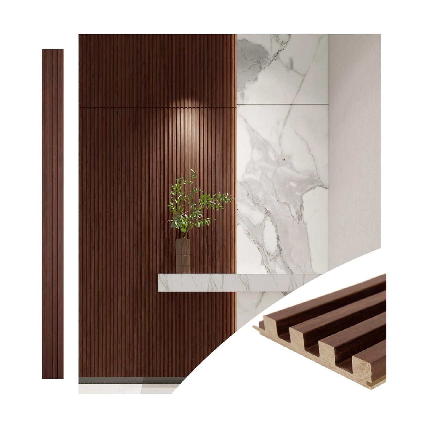 Slat Wood Wall Paneling / 108 x 5.7 / Slat Walnut / Set of 4