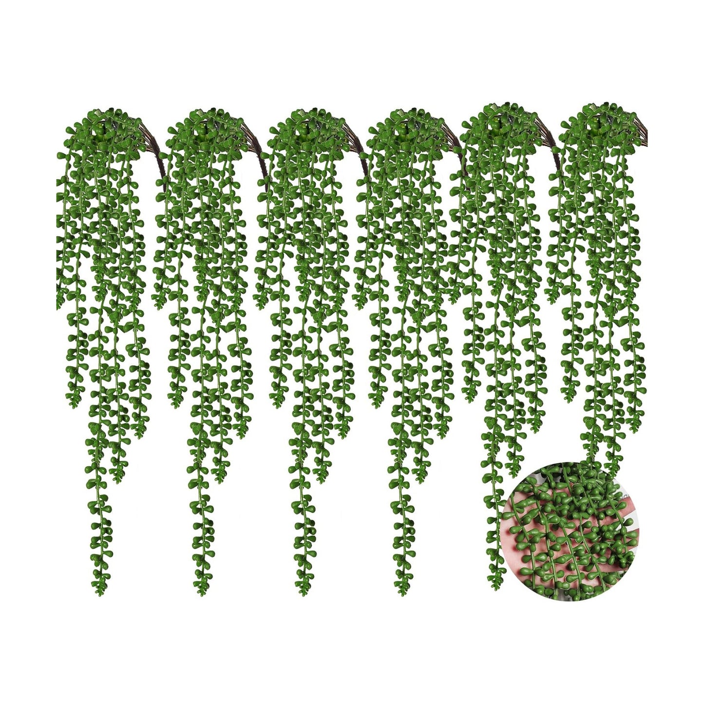 Artificial Hanging Succulents Fake String of Pearls Plant Faux Greenery Wall / Green / Set of 6