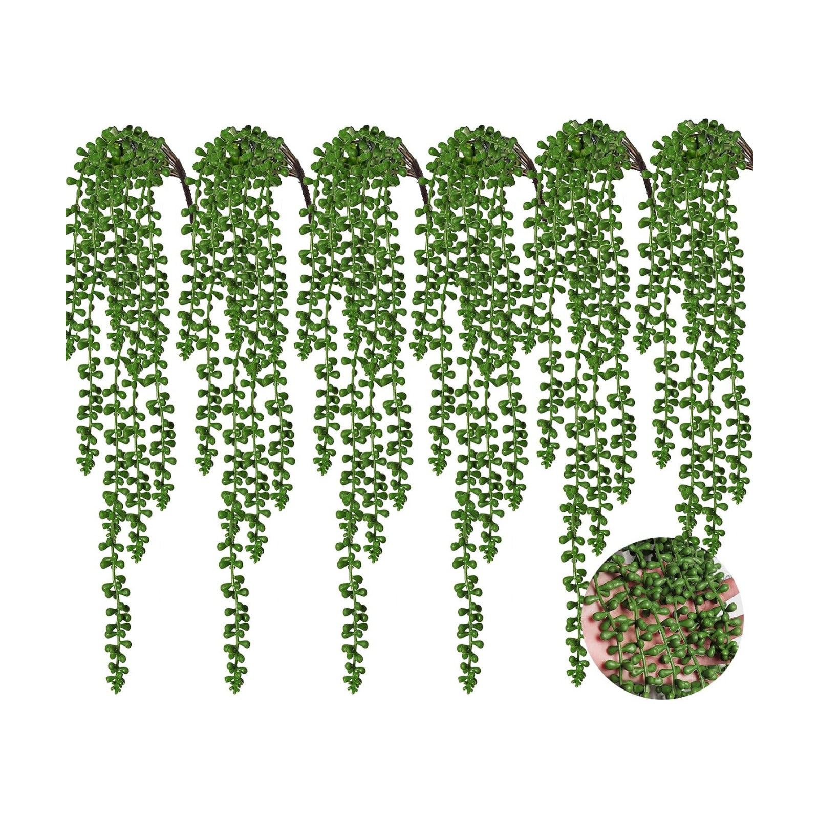Artificial Hanging Succulents Fake String of Pearls Plant Faux Greenery Wall / Green / Set of 6