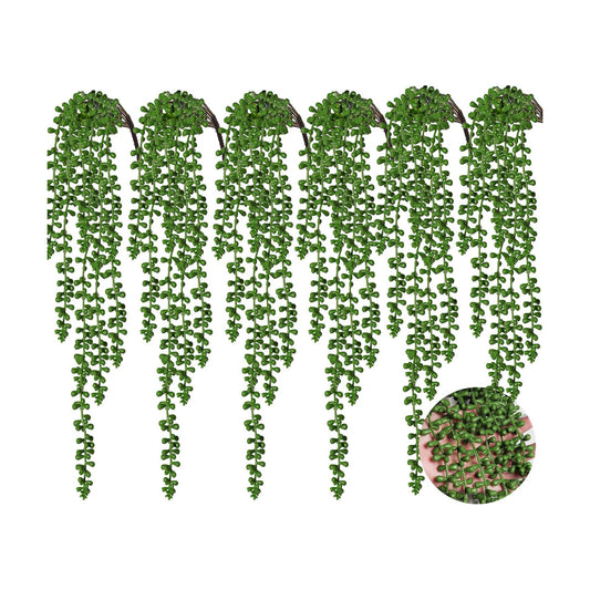 Artificial Hanging Succulents Fake String of Pearls Plant Faux Greenery Wall / Green / Set of 6