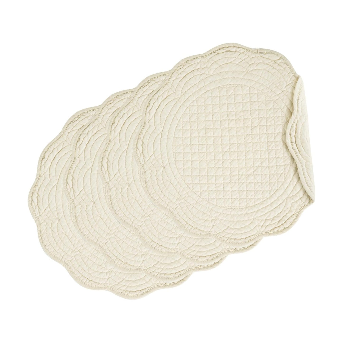 HOMBYS Quilted Placemats Set of 4 Washable Round Placemats for Kitchen Table-100% Cotton Fabric Round Table Mats, (Flax)