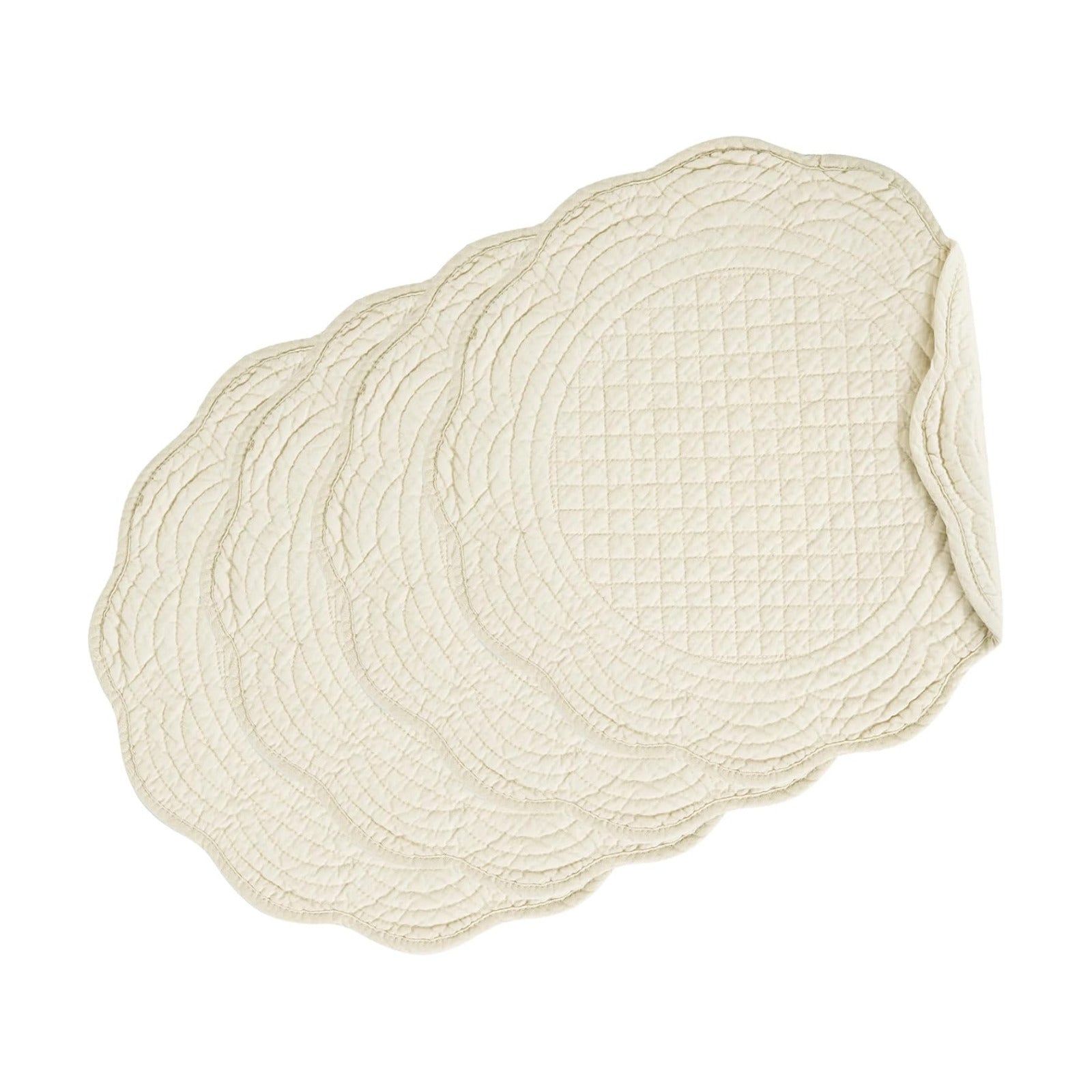 HOMBYS Quilted Placemats Set of 4 Washable Round Placemats for Kitchen Table-100% Cotton Fabric Round Table Mats, (Flax)
