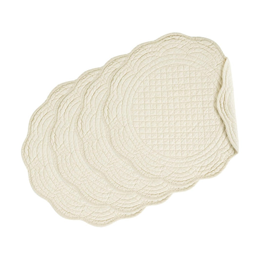 HOMBYS Quilted Placemats Set of 4 Washable Round Placemats for Kitchen Table-100% Cotton Fabric Round Table Mats, (Flax)