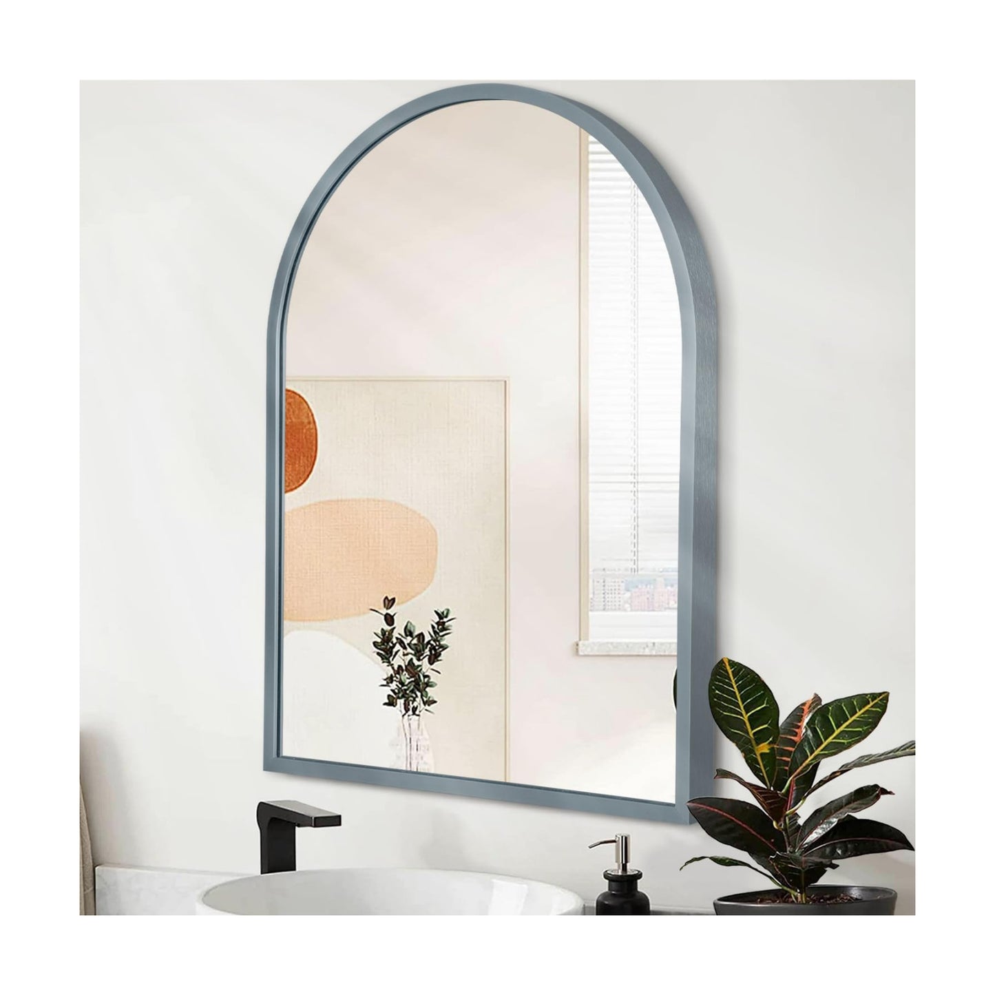 Wall Mirror Arched Bathroom Mirrors Aluminum Alloy Frame Contemporary Hanging / 16"L x 12"W / Grey