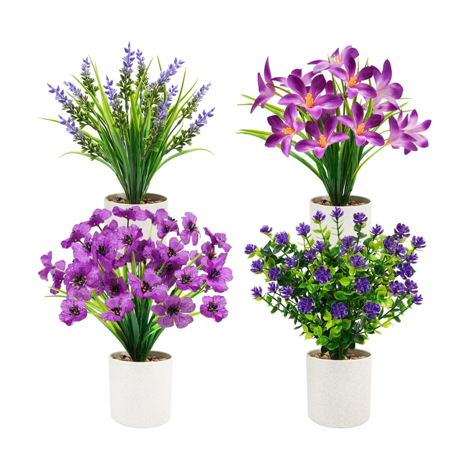 Artificial Flowers in Pots / Purple / Set of 4