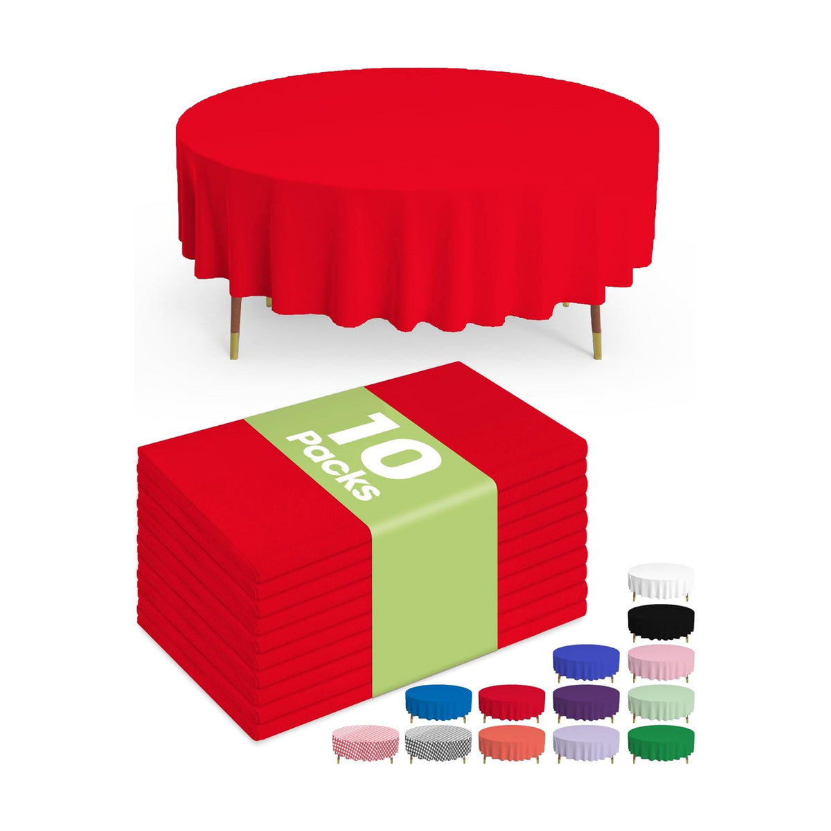 Pureegg Plastic Table Cloth Disposable 10 Pack, 84'' Round Table Cloths, Valentines Day, Thanksgiving, Christmas Decorations, Fall Tablecloths, Round, Plastic Cover, Leakproof & Sturdy, Red