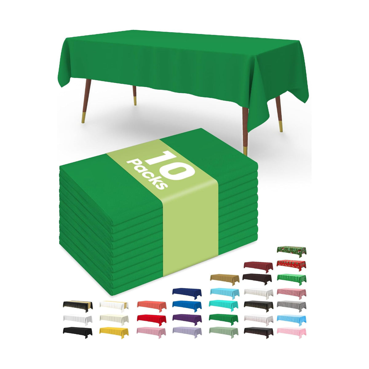 Pureegg Plastic Table Cloth Disposable 10 Pack, 54 x 108 Inch Table Cloths, St Patricks Day, Christmas Decorations, Tablecloths, Rectangle, Forest, Plastic Cover, Leakproof & Sturdy, Green