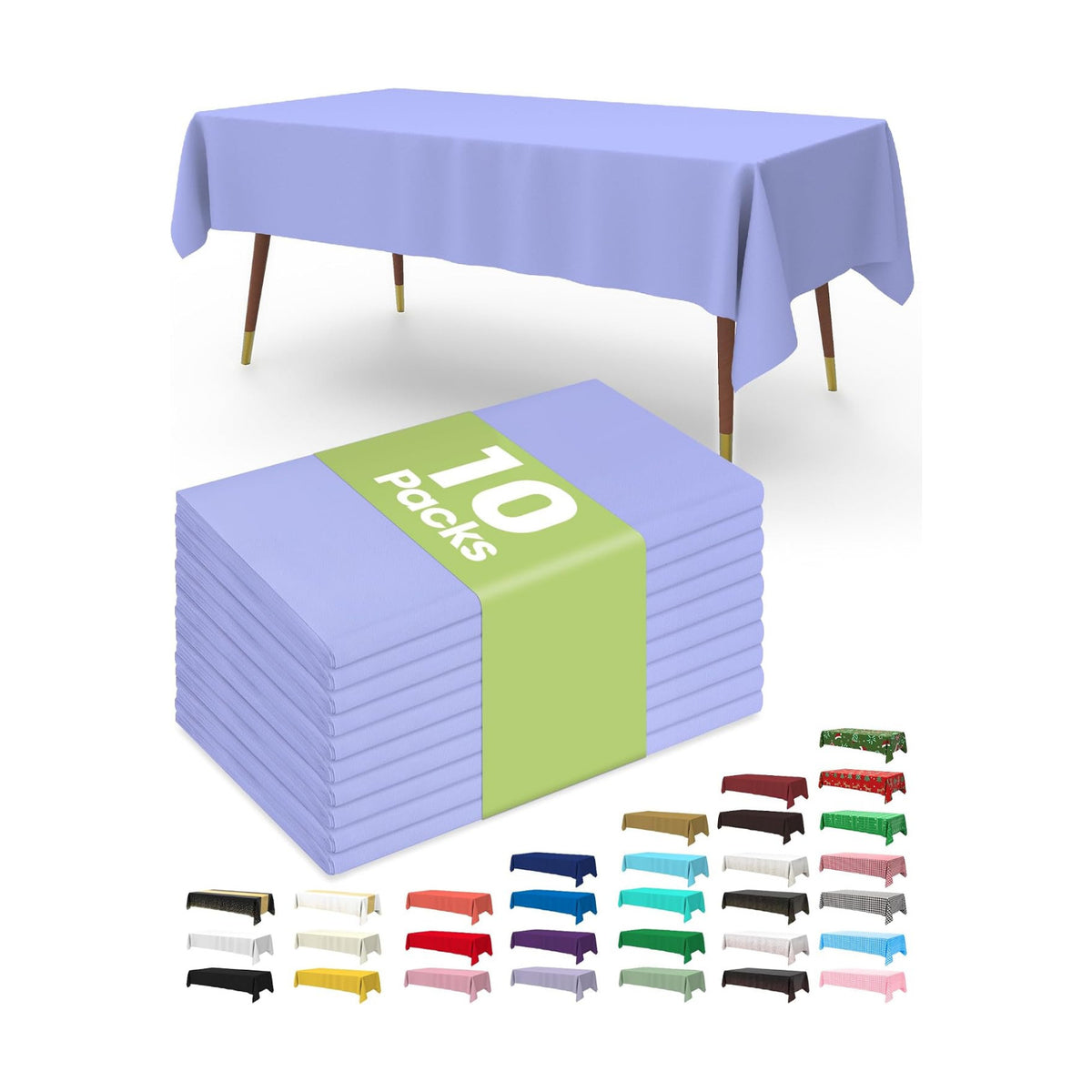 Pureegg Plastic Table Cloth Disposable 10 Pack, 54 x 108 Inch, Lavender