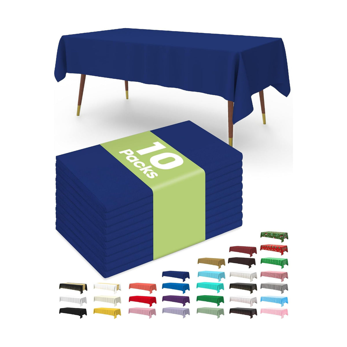 Pureegg Plastic Table Cloth Disposable 10 Pack, 54 x 108 Inch Table Cloths, Patriotic Decorations, Thanksgiving, Veterans Day Tablecloths, Rectangle, Plastic Cover, Leakproof & Sturdy, Navy Blue