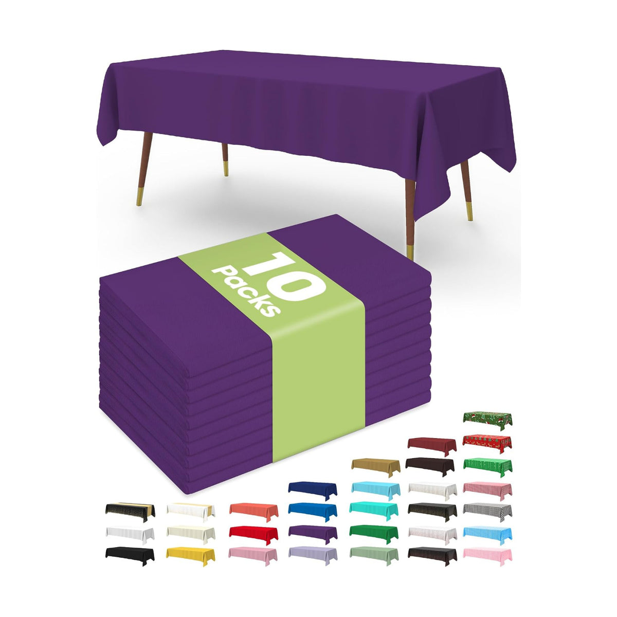 Pureegg Plastic Table Cloth Disposable 10 Pack, 54 x 108 Inch Table Cloths, Halloween Party Decorations, Summerween Decor, Halloween Tablecloths, Rectangle, Plastic Cover, Leakproof & Sturdy, Purple