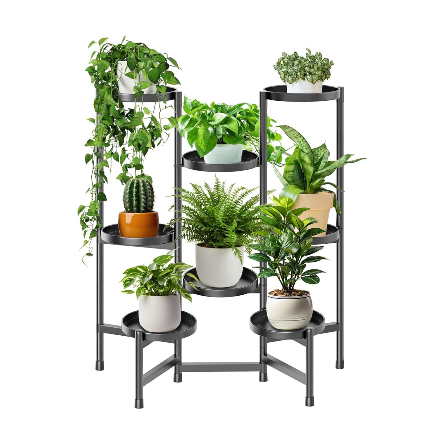5 Tier Plant Stand Indoor Tall, Adjustable Black Plant Shelf for Multiple 8 Potted Flower Plants Holders, Corner Metal