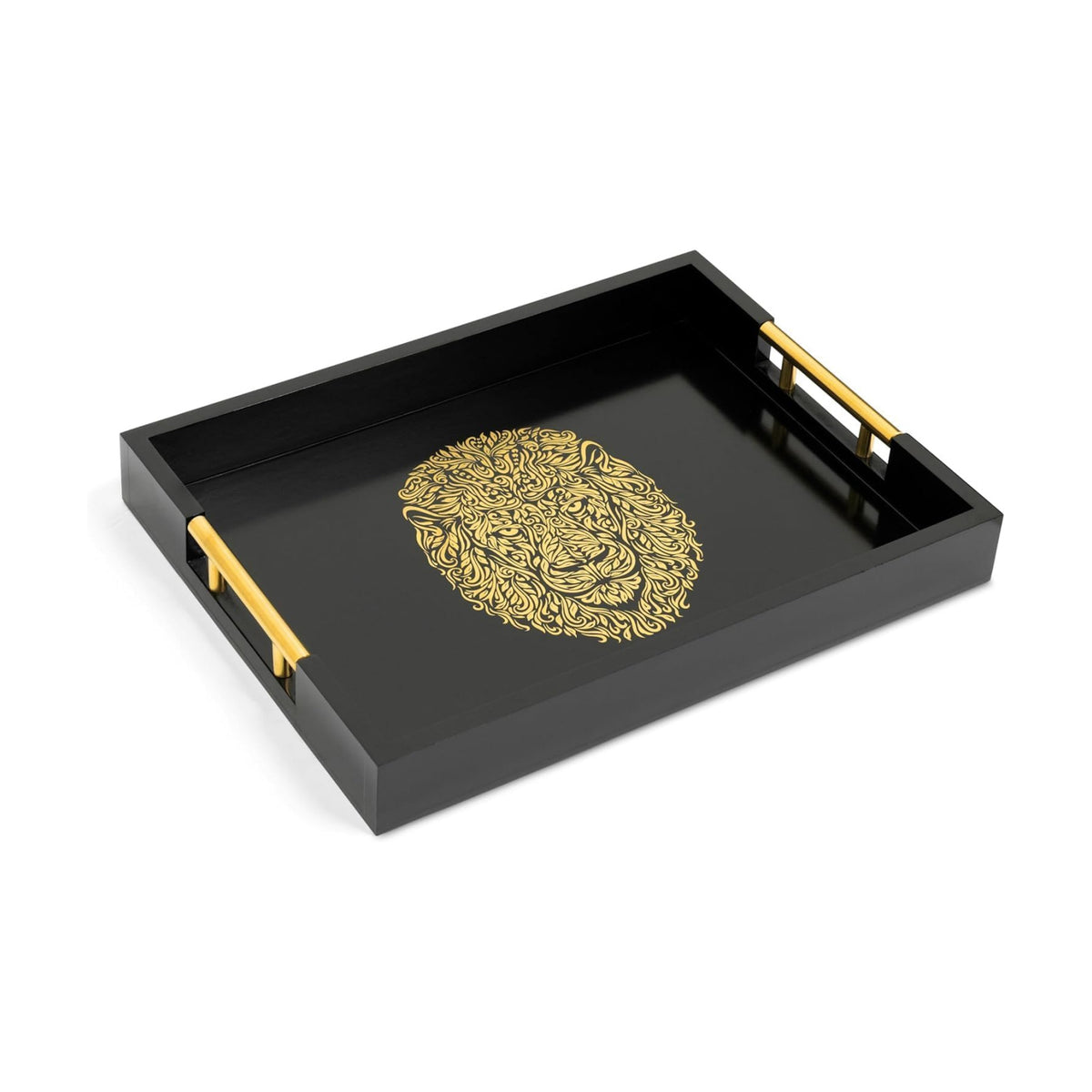 Serving Tray with Gold Lion Design, Black Gloss by Death Decor