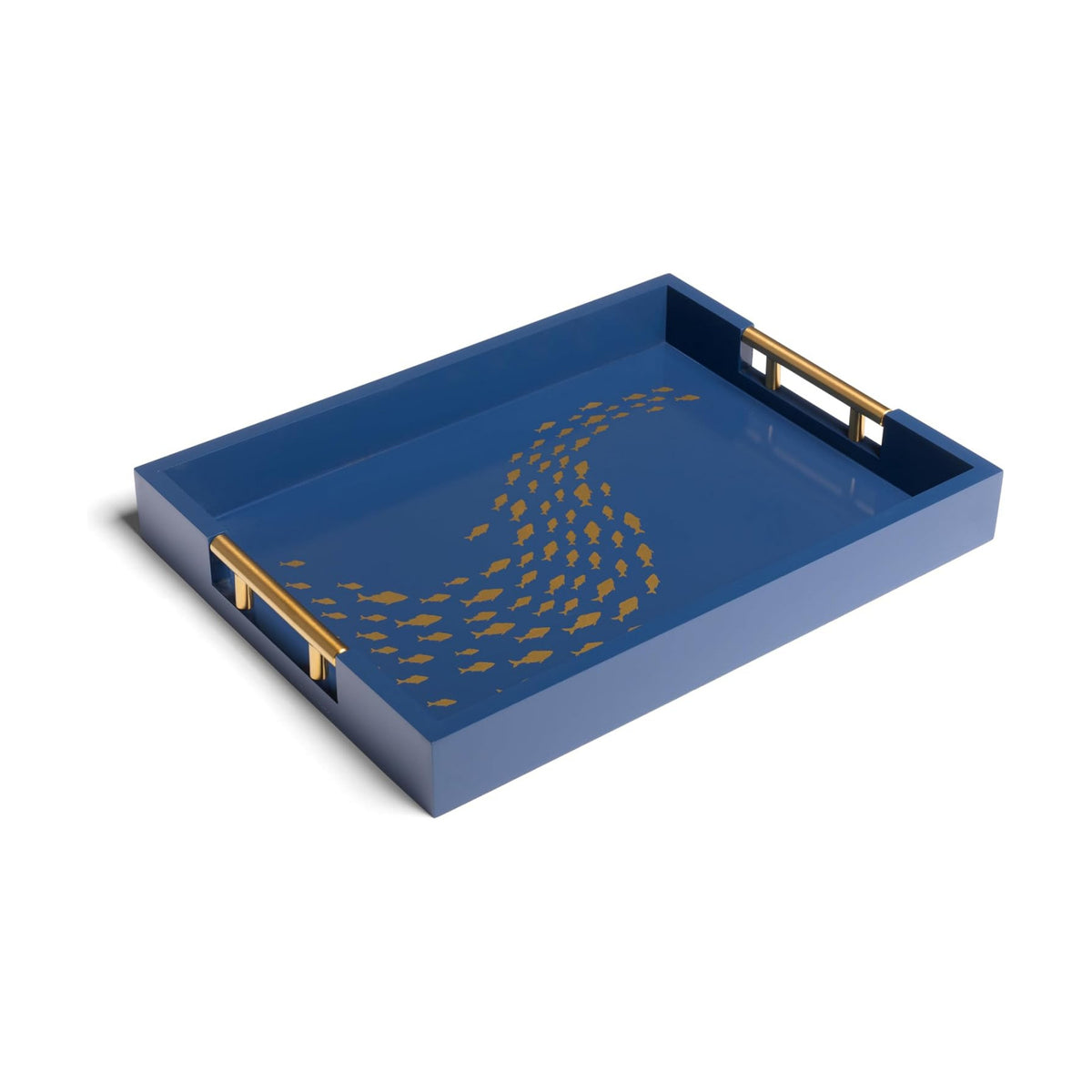 Serving Tray with Gold Fish Design, Navy by Death Decor
