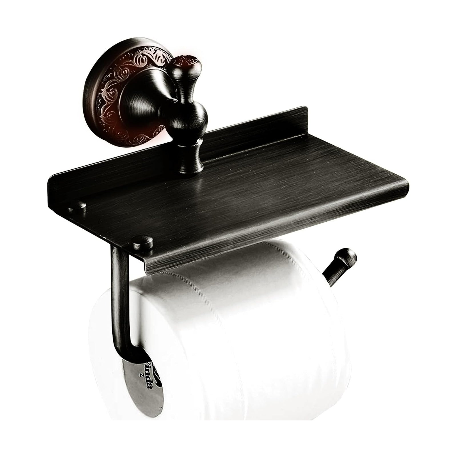 Oil Rubble Bronze Brass Bath Toilet Paper Holder with Phone Shelf, Wall Mounted Black Bathroom Hardware Accessories