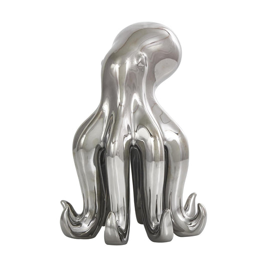Ceramic Octopus Decorative Sculpture Standing Home Decor Statue / Silver / 6 x 6 x 8
