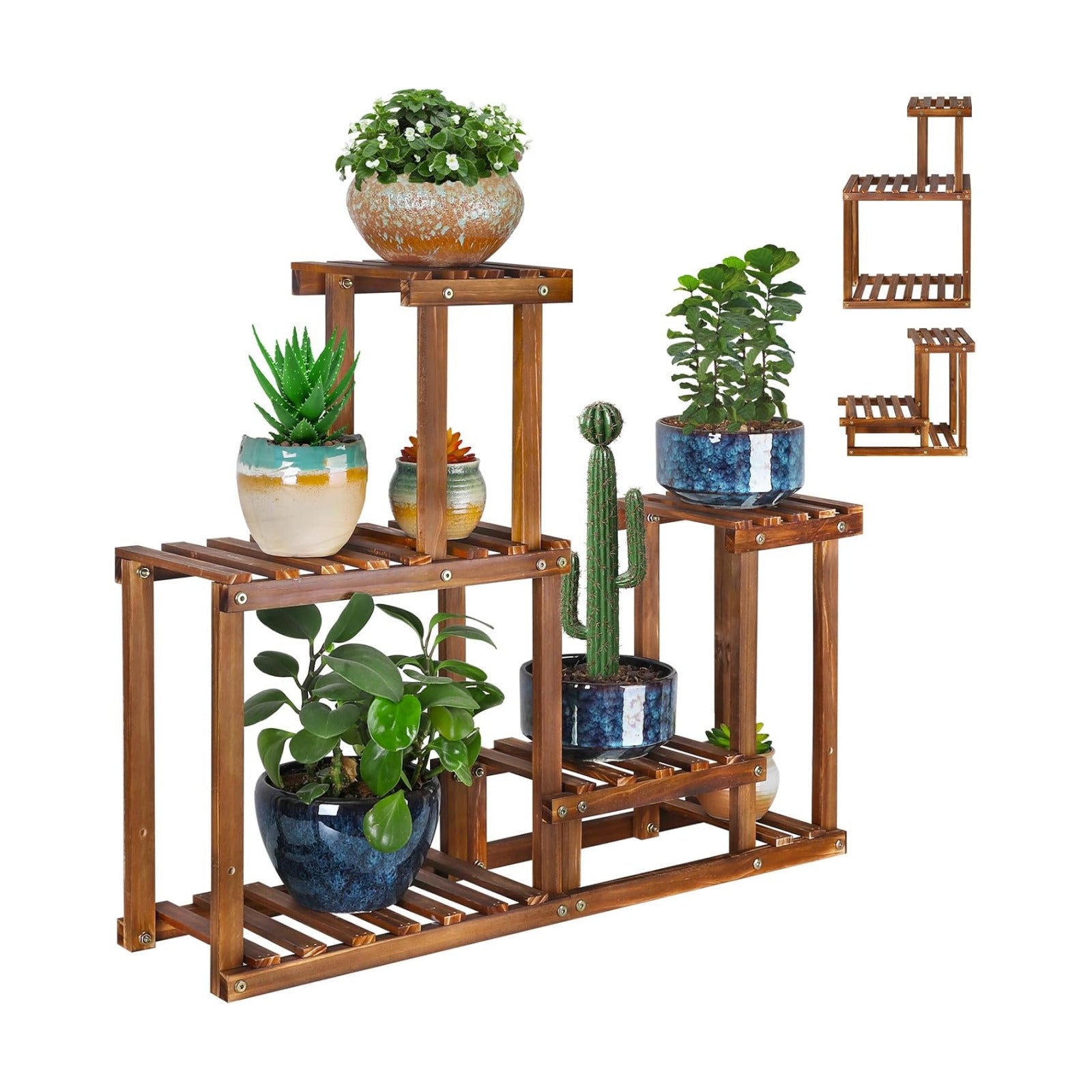 Plant Stand for Multiple Plants Indoor Outdoor Flower Pot Stand Wood | 5 Tier Flower Shelf Rack Plants Stands for Multi