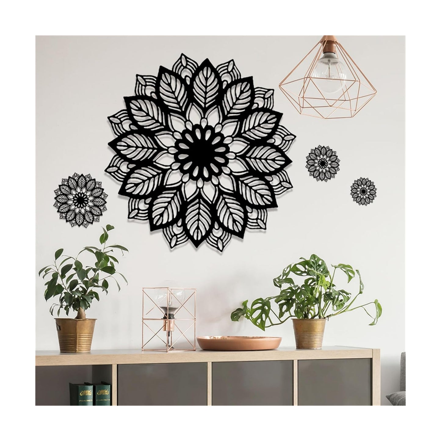Large Mandala Wall Decals Flower Wall Stickers Removable Peel and Stick Bedroom Living Room / Black