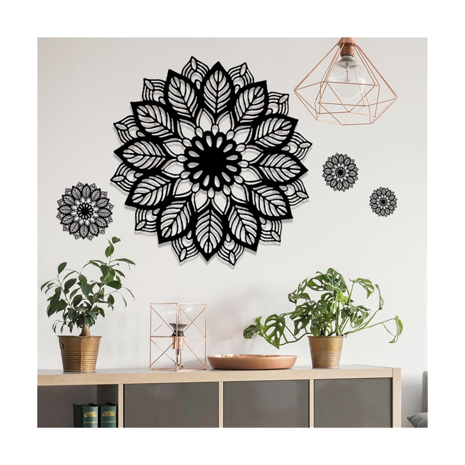 Large Mandala Wall Decals Flower Wall Stickers Removable Peel and Stick Bedroom Living Room / Black