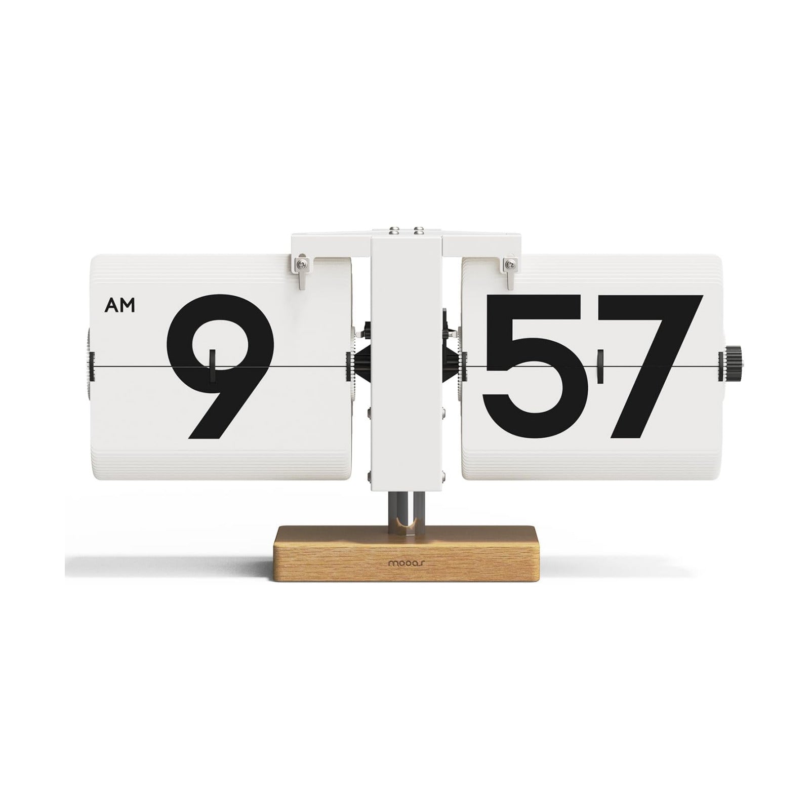 mooas Classic Modern Wood Big Flip Desk Clock (White) | Retro Vintage Analog Design Auto Flip Clock Table Clock Large